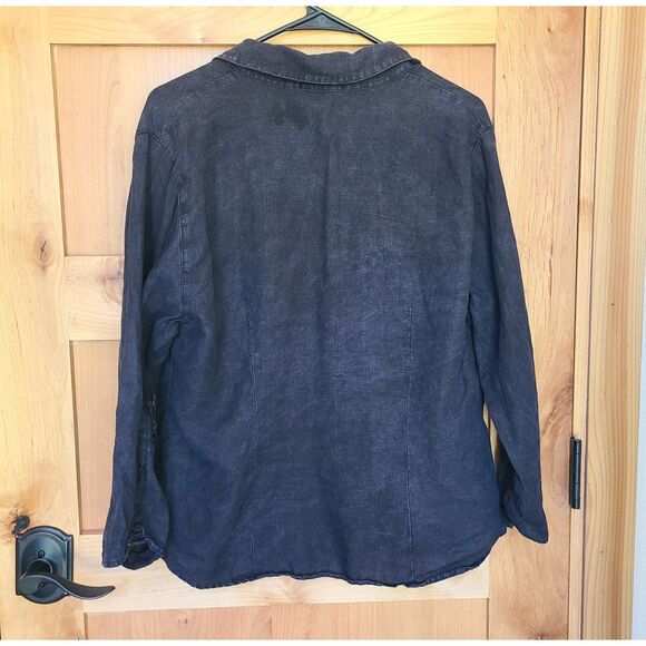 Cut Loose 100% Linen Black Button Up Shirt Top MEDIUM Lagenlook Minimalist - Picture 2 of 5